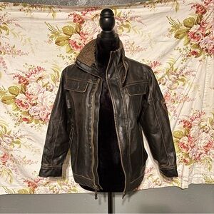 Hawke & Co Dark Brown/Black Leather Field Jacket. Size 8.